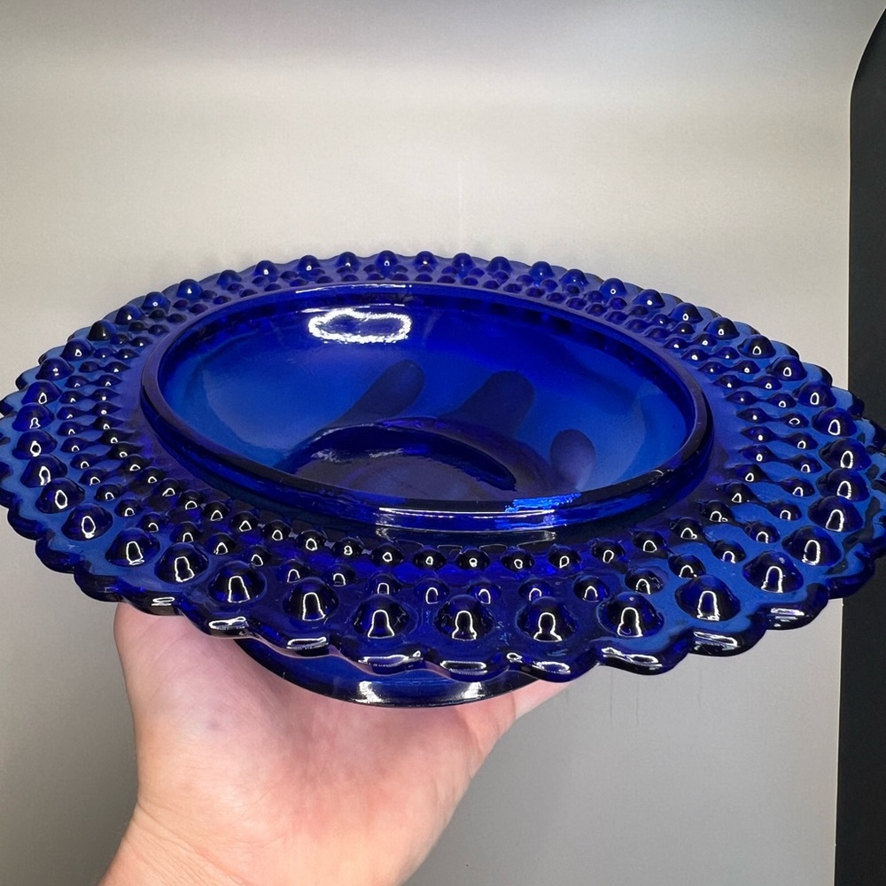 Vintage Cobalt Blue Hobnail Glass Footed Dish/Compote/Catch All